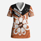 Northern Territory Oztag Custom Scrub Top Seven-Petaled Rose Emblem Indigenous Art