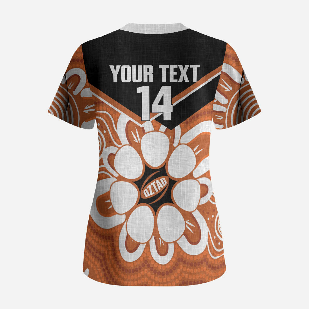 Northern Territory Oztag Custom Scrub Top Seven-Petaled Rose Emblem Indigenous Art