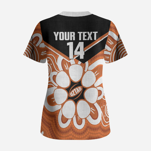 Northern Territory Oztag Custom Scrub Top Seven-Petaled Rose Emblem Indigenous Art