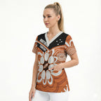 Northern Territory Oztag Custom Scrub Top Seven-Petaled Rose Emblem Indigenous Art