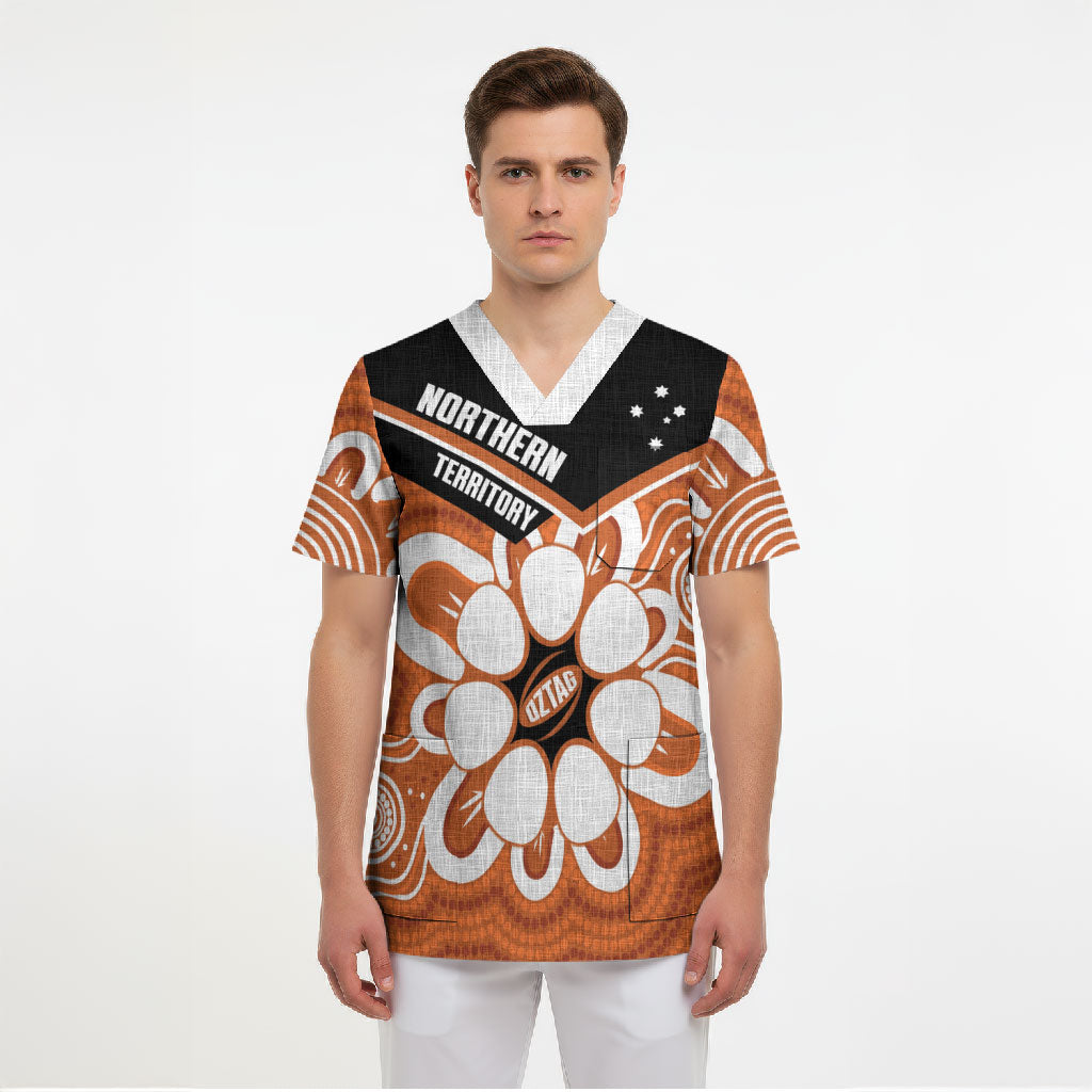 Northern Territory Oztag Custom Scrub Top Seven-Petaled Rose Emblem Indigenous Art