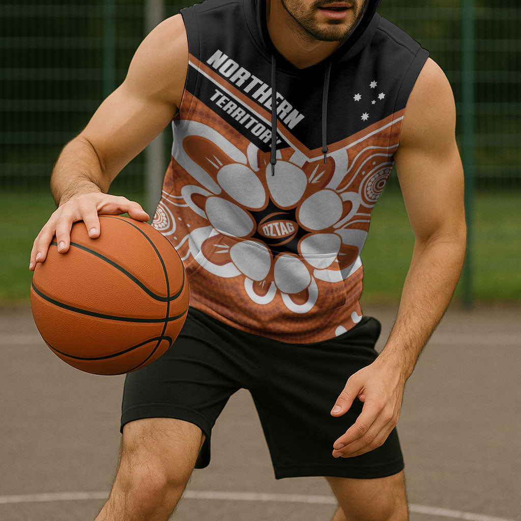 Northern Territory Oztag Custom Sleeveless Hoodie Seven-Petaled Rose Emblem Indigenous Art