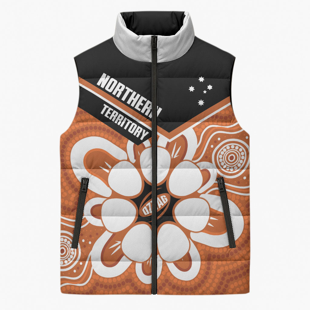 Northern Territory Oztag Custom Sleeveless Puffer Jacket Seven-Petaled Rose Emblem Indigenous Art