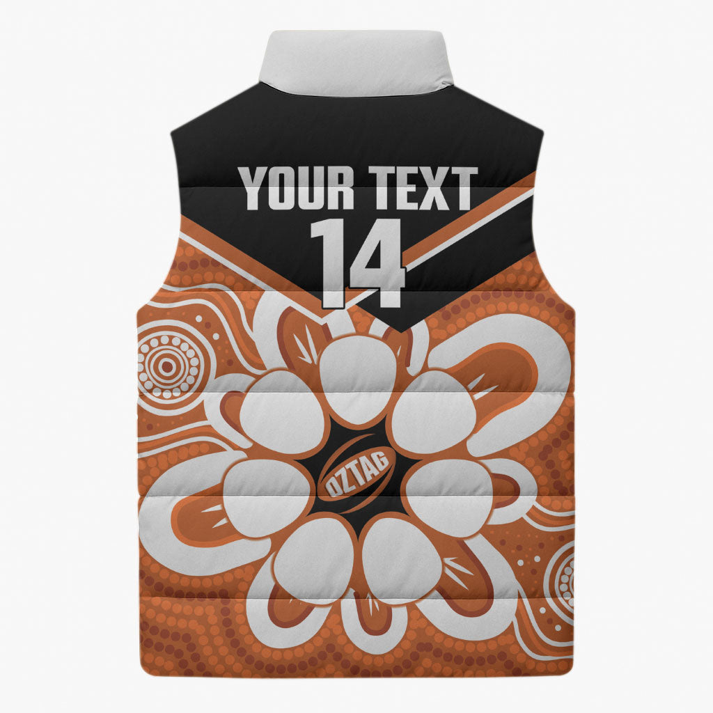Northern Territory Oztag Custom Sleeveless Puffer Jacket Seven-Petaled Rose Emblem Indigenous Art