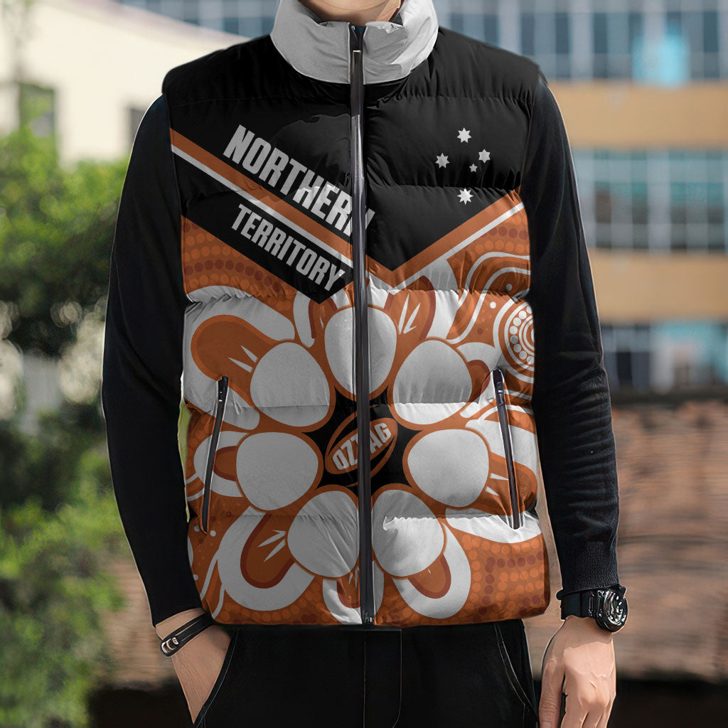 Northern Territory Oztag Custom Sleeveless Puffer Jacket Seven-Petaled Rose Emblem Indigenous Art