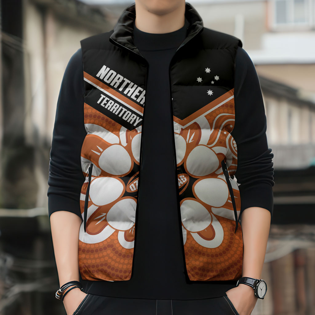 Northern Territory Oztag Custom Sleeveless Puffer Jacket Seven-Petaled Rose Emblem Indigenous Art