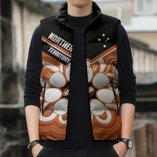 Northern Territory Oztag Custom Sleeveless Puffer Jacket Seven-Petaled Rose Emblem Indigenous Art
