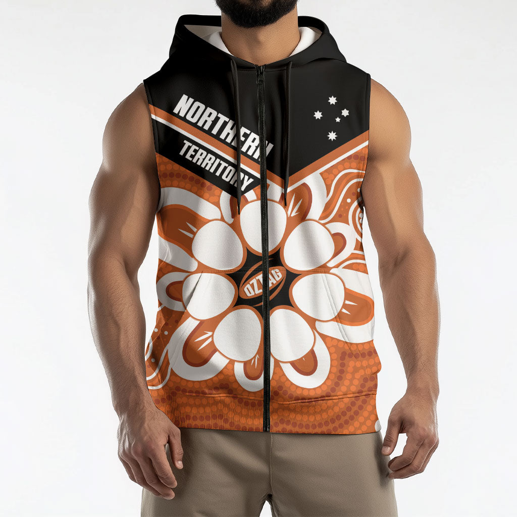 Northern Territory Oztag Custom Sleeveless Zip Hoodie Seven-Petaled Rose Emblem Indigenous Art