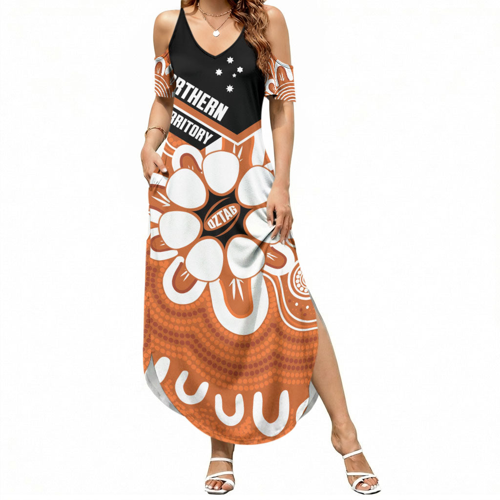 Northern Territory Oztag Custom Summer Maxi Dress Seven-Petaled Rose Emblem Indigenous Art
