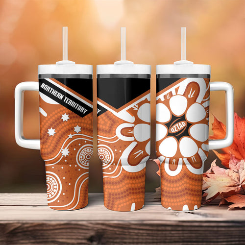 Northern Territory Oztag Tumbler With Handle Seven-Petaled Rose Emblem Indigenous Art