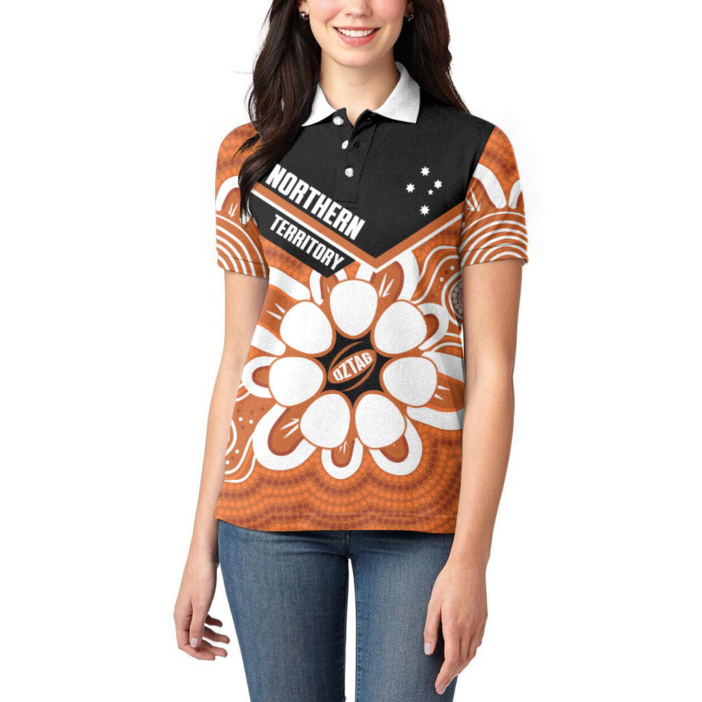 Northern Territory Oztag Custom Women Polo Shirt Seven-Petaled Rose Emblem Indigenous Art