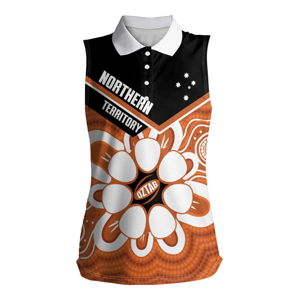 Northern Territory Oztag Custom Women Sleeveless Polo Shirt Seven-Petaled Rose Emblem Indigenous Art