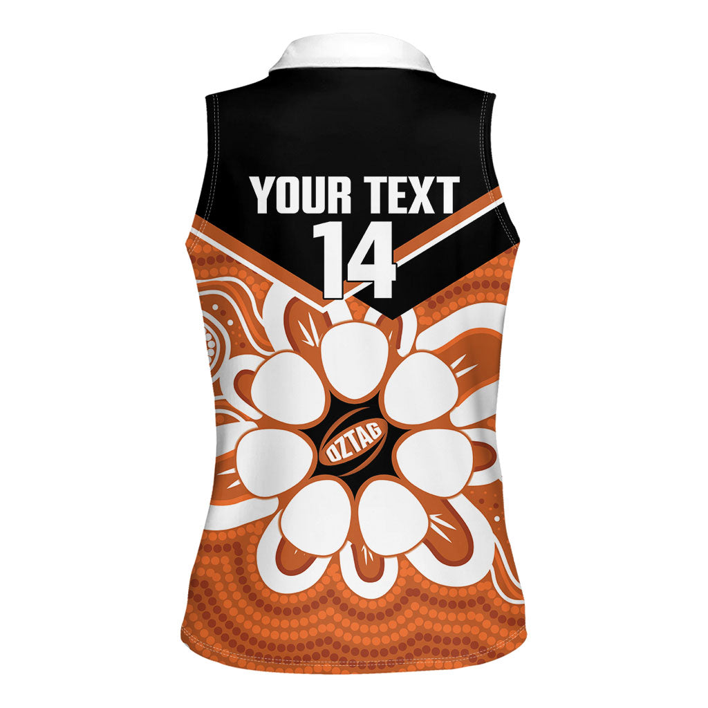 Northern Territory Oztag Custom Women Sleeveless Polo Shirt Seven-Petaled Rose Emblem Indigenous Art