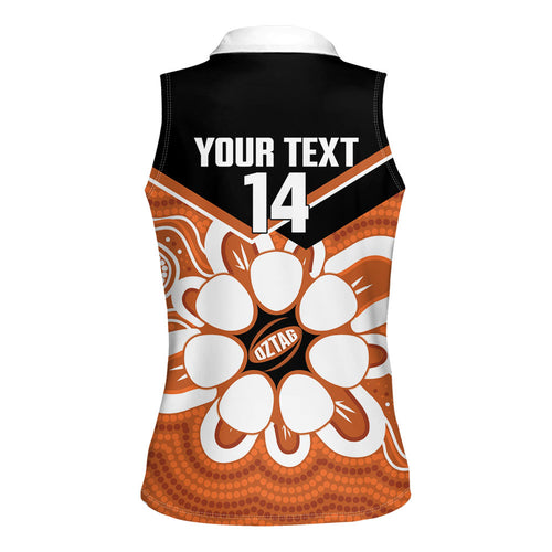 Northern Territory Oztag Custom Women Sleeveless Polo Shirt Seven-Petaled Rose Emblem Indigenous Art