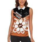 Northern Territory Oztag Custom Women Sleeveless Polo Shirt Seven-Petaled Rose Emblem Indigenous Art
