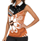 Northern Territory Oztag Custom Women Sleeveless Polo Shirt Seven-Petaled Rose Emblem Indigenous Art