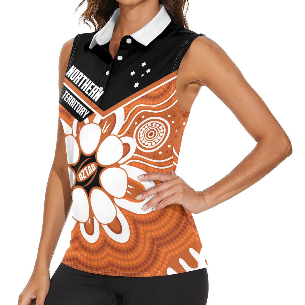 Northern Territory Oztag Custom Women Sleeveless Polo Shirt Seven-Petaled Rose Emblem Indigenous Art