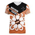 Northern Territory Oztag Custom Women V-Neck T-Shirt Seven-Petaled Rose Emblem Indigenous Art