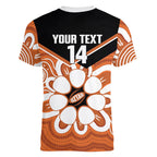 Northern Territory Oztag Custom Women V-Neck T-Shirt Seven-Petaled Rose Emblem Indigenous Art