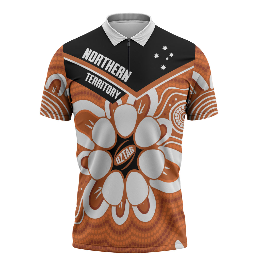 Northern Territory Oztag Custom Zipper Polo Shirt Seven-Petaled Rose Emblem Indigenous Art