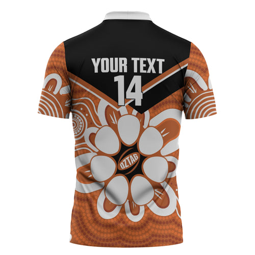 Northern Territory Oztag Custom Zipper Polo Shirt Seven-Petaled Rose Emblem Indigenous Art