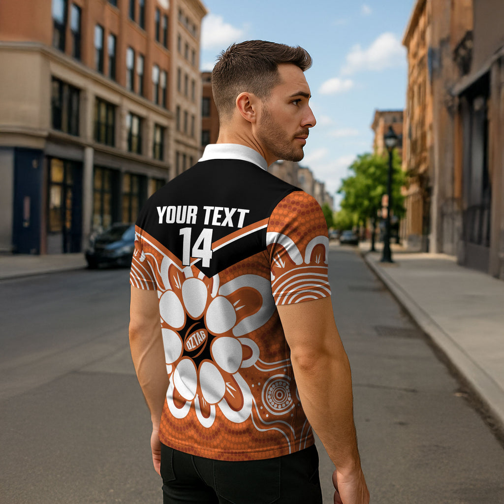 Northern Territory Oztag Custom Zipper Polo Shirt Seven-Petaled Rose Emblem Indigenous Art