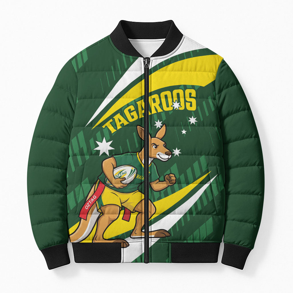 Tagaroos Oztag Australia Custom Bomber Puffer Jacket Aussie Kangaroo Mascot Sporty Style