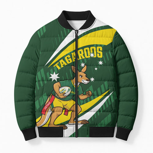 Tagaroos Oztag Australia Custom Bomber Puffer Jacket Aussie Kangaroo Mascot Sporty Style