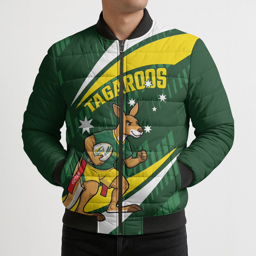 Tagaroos Oztag Australia Custom Bomber Puffer Jacket Aussie Kangaroo Mascot Sporty Style