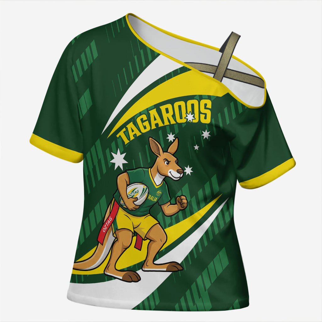 Tagaroos Oztag Australia Custom Cross Shoulder Shirt Aussie Kangaroo Mascot Sporty Style