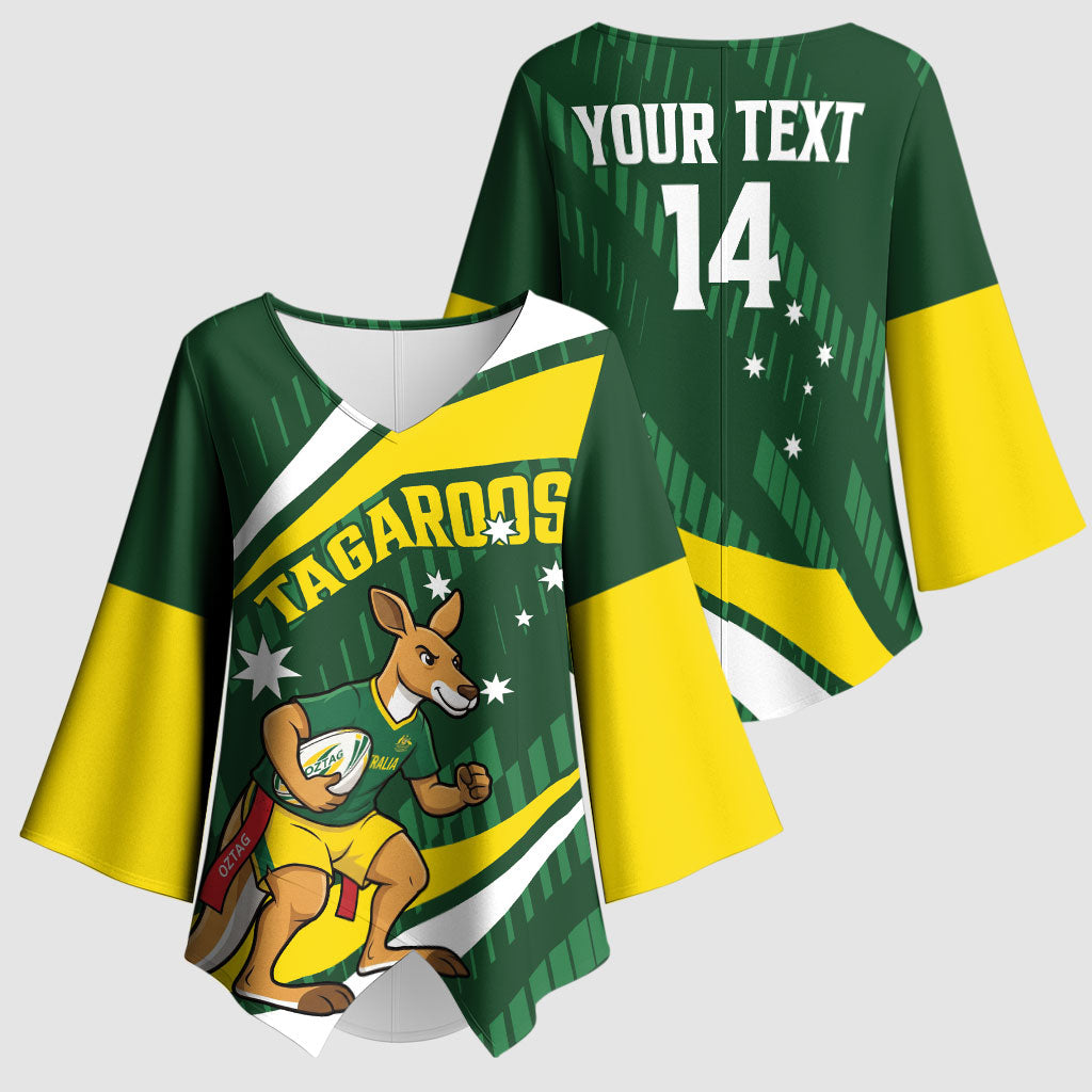 Tagaroos Oztag Australia Custom Kimono Sleeve Blouse Aussie Kangaroo Mascot Sporty Style