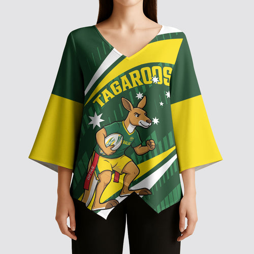 Tagaroos Oztag Australia Custom Kimono Sleeve Blouse Aussie Kangaroo Mascot Sporty Style