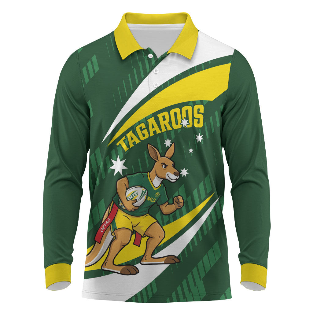 Tagaroos Oztag Australia Custom Long Sleeve Polo Shirt Aussie Kangaroo Mascot Sporty Style