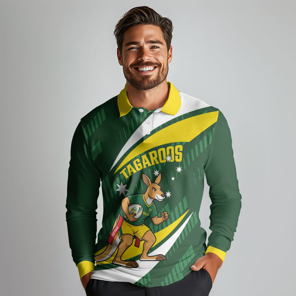 Tagaroos Oztag Australia Custom Long Sleeve Polo Shirt Aussie Kangaroo Mascot Sporty Style