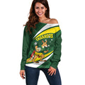Tagaroos Oztag Australia Custom Off Shoulder Sweater Aussie Kangaroo Mascot Sporty Style
