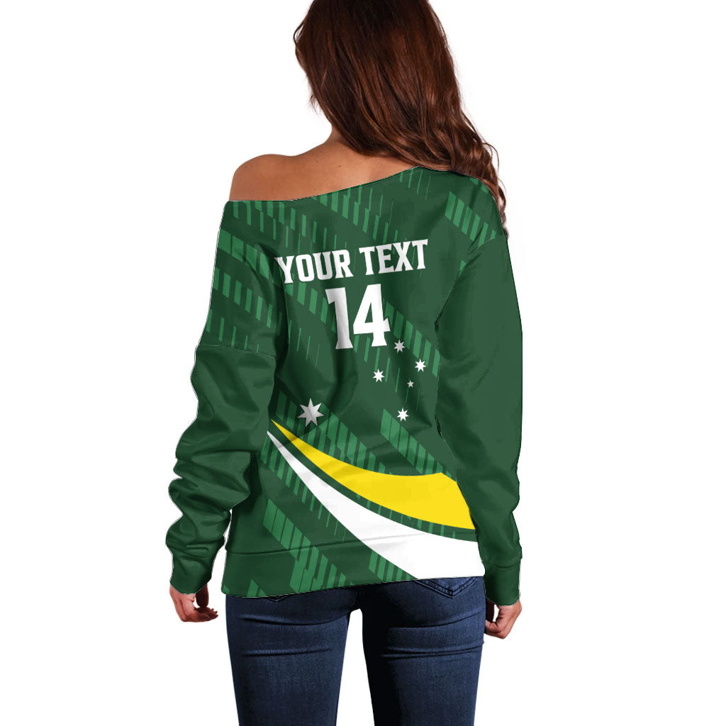 Tagaroos Oztag Australia Custom Off Shoulder Sweater Aussie Kangaroo Mascot Sporty Style