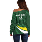 Tagaroos Oztag Australia Custom Off Shoulder Sweater Aussie Kangaroo Mascot Sporty Style