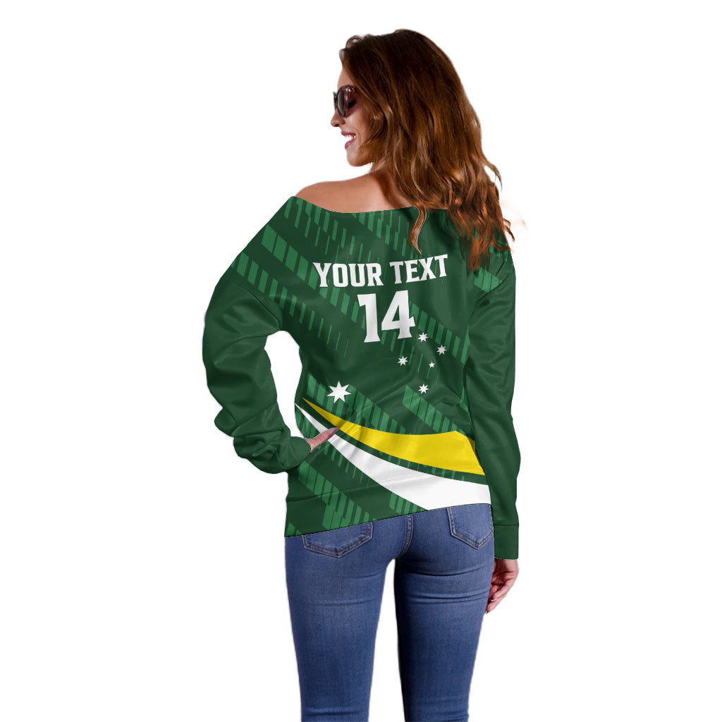 Tagaroos Oztag Australia Custom Off Shoulder Sweater Aussie Kangaroo Mascot Sporty Style