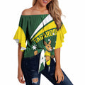 Tagaroos Oztag Australia Custom Off Shoulder Wrap Waist Top Aussie Kangaroo Mascot Sporty Style