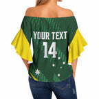 Tagaroos Oztag Australia Custom Off Shoulder Wrap Waist Top Aussie Kangaroo Mascot Sporty Style