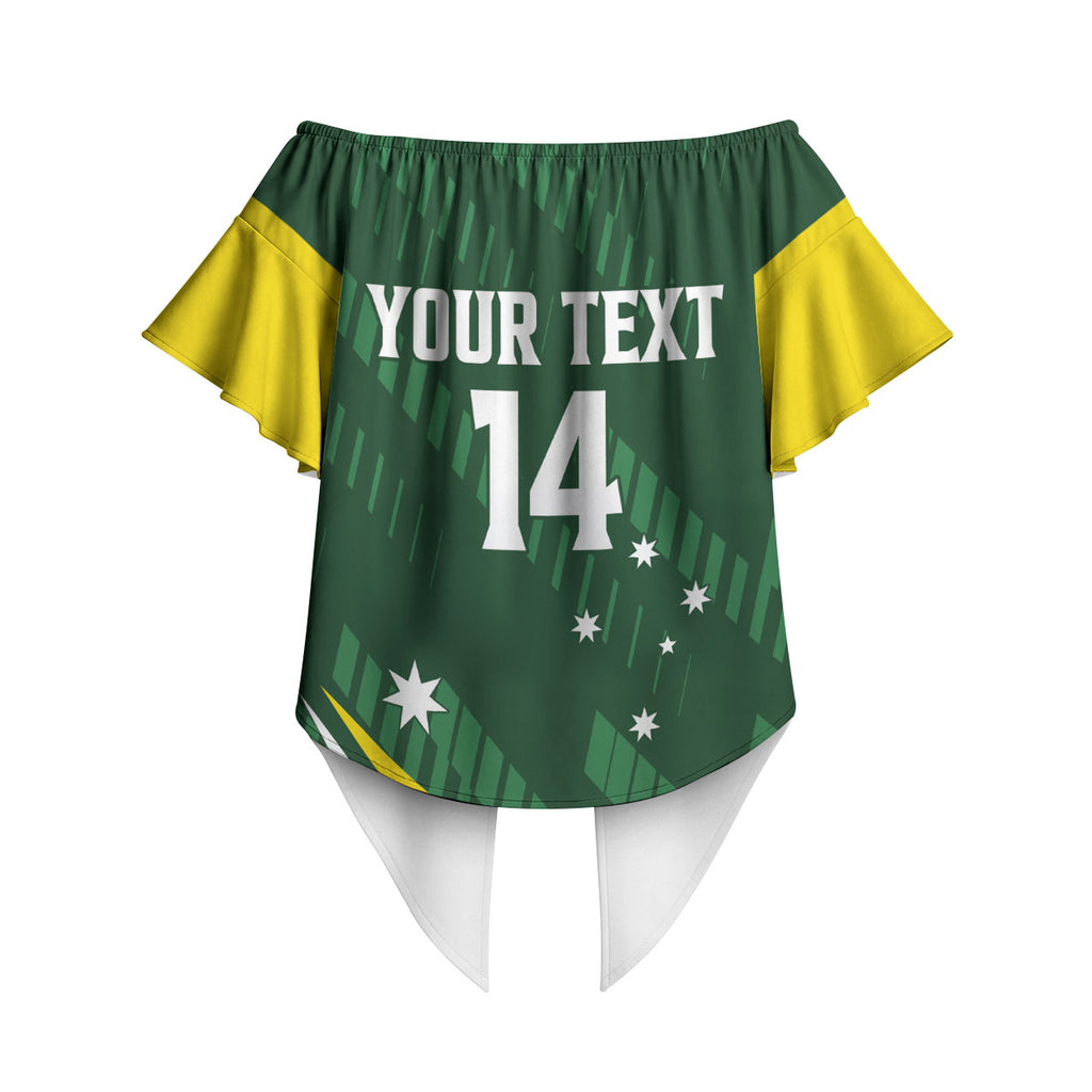 Tagaroos Oztag Australia Custom Off Shoulder Wrap Waist Top Aussie Kangaroo Mascot Sporty Style