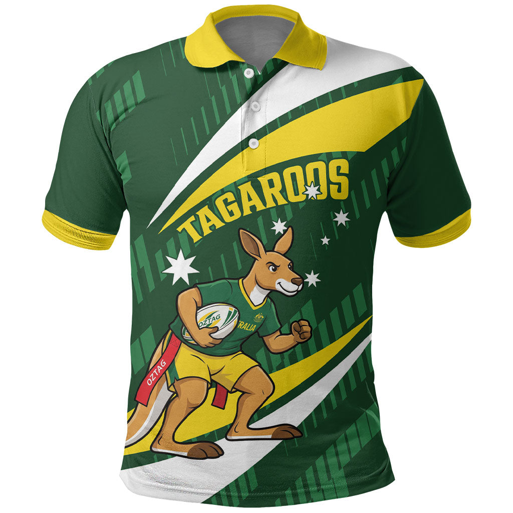Tagaroos Oztag Australia Custom Polo Shirt Aussie Kangaroo Mascot Sporty Style