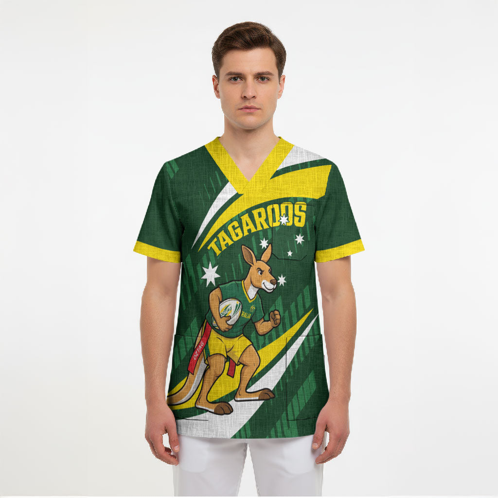 Tagaroos Oztag Australia Custom Scrub Top Aussie Kangaroo Mascot Sporty Style