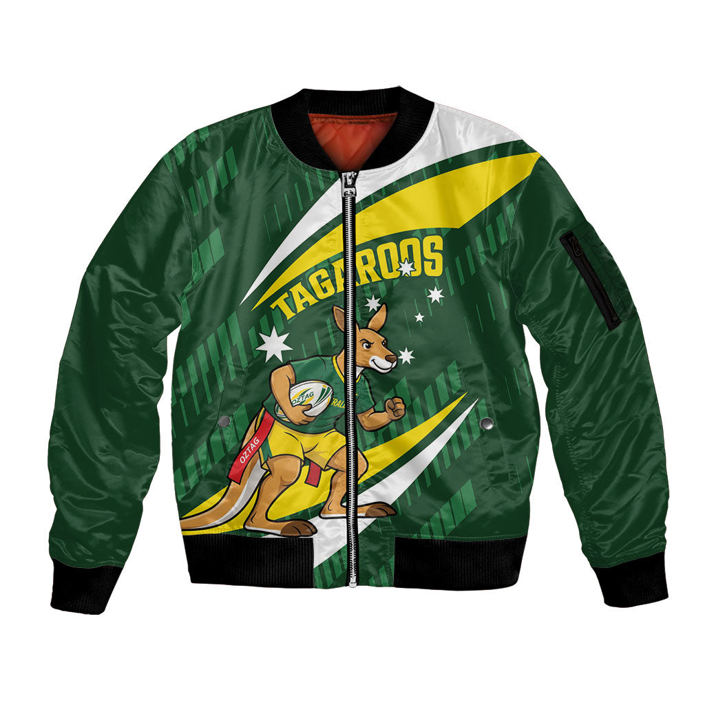 Tagaroos Oztag Australia Custom Sleeve Zip Bomber Jacket Aussie Kangaroo Mascot Sporty Style