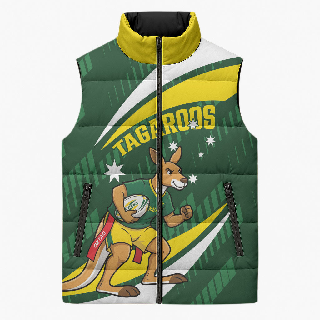 Tagaroos Oztag Australia Custom Sleeveless Puffer Jacket Aussie Kangaroo Mascot Sporty Style