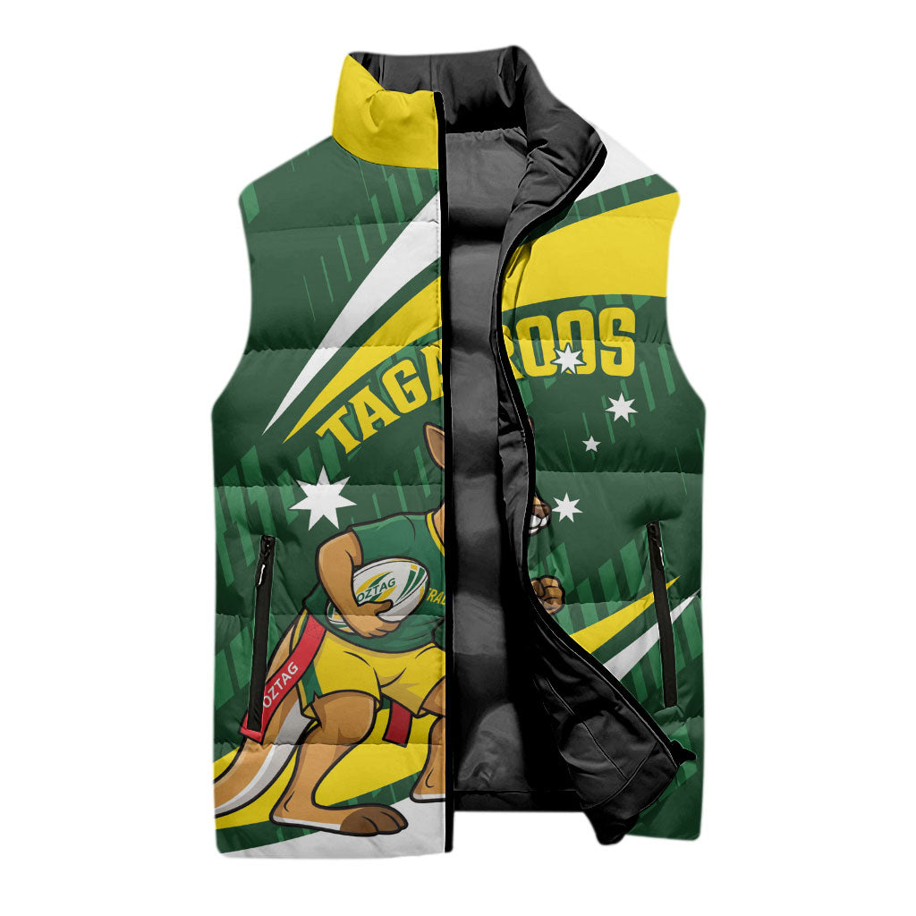 Tagaroos Oztag Australia Custom Sleeveless Puffer Jacket Aussie Kangaroo Mascot Sporty Style