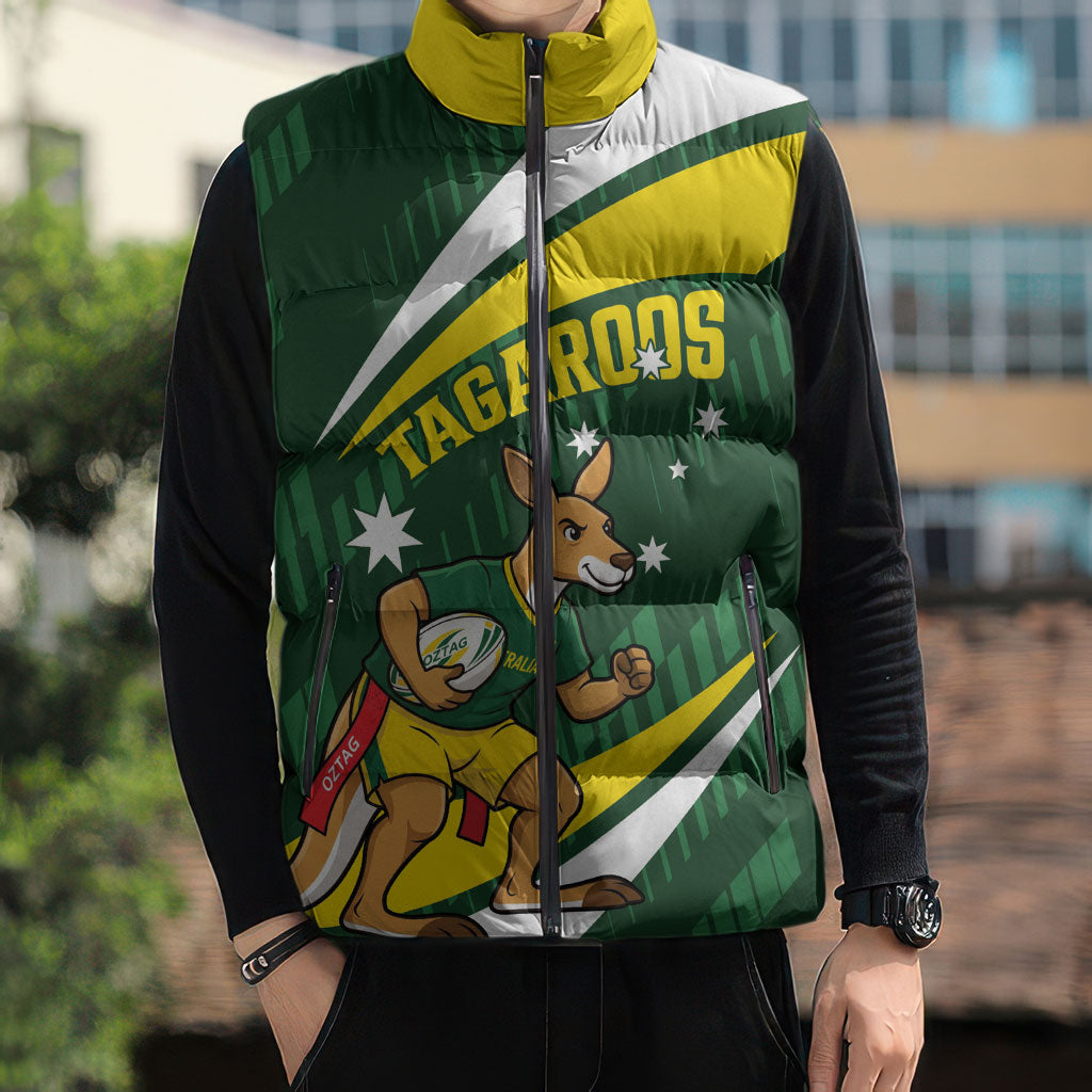 Tagaroos Oztag Australia Custom Sleeveless Puffer Jacket Aussie Kangaroo Mascot Sporty Style