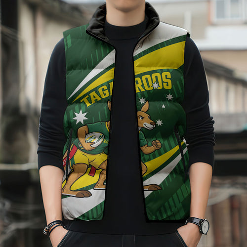 Tagaroos Oztag Australia Custom Sleeveless Puffer Jacket Aussie Kangaroo Mascot Sporty Style
