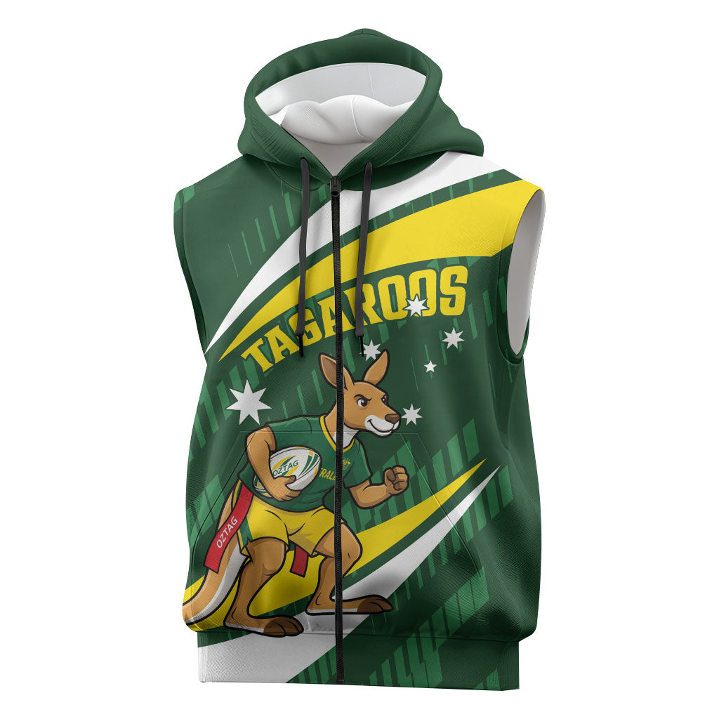 Tagaroos Oztag Australia Custom Sleeveless Zip Hoodie Aussie Kangaroo Mascot Sporty Style