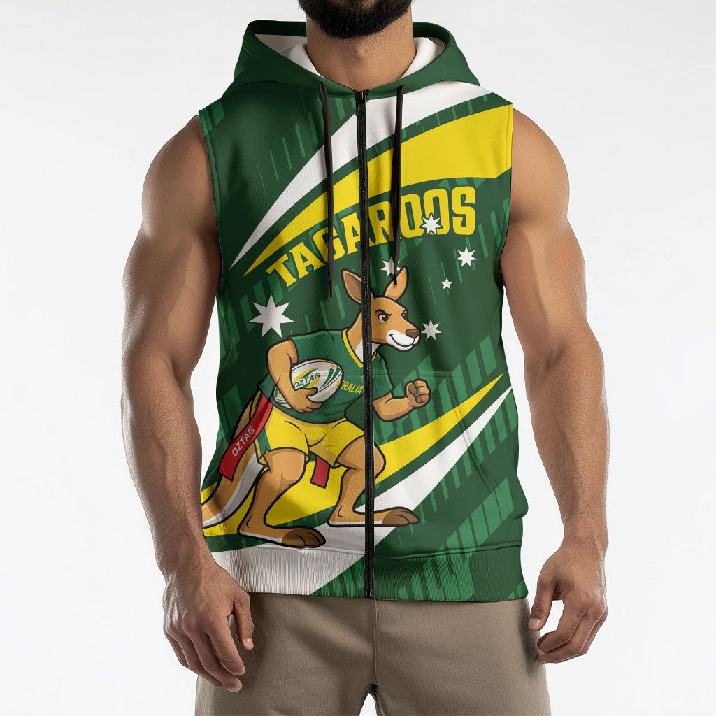 Tagaroos Oztag Australia Custom Sleeveless Zip Hoodie Aussie Kangaroo Mascot Sporty Style